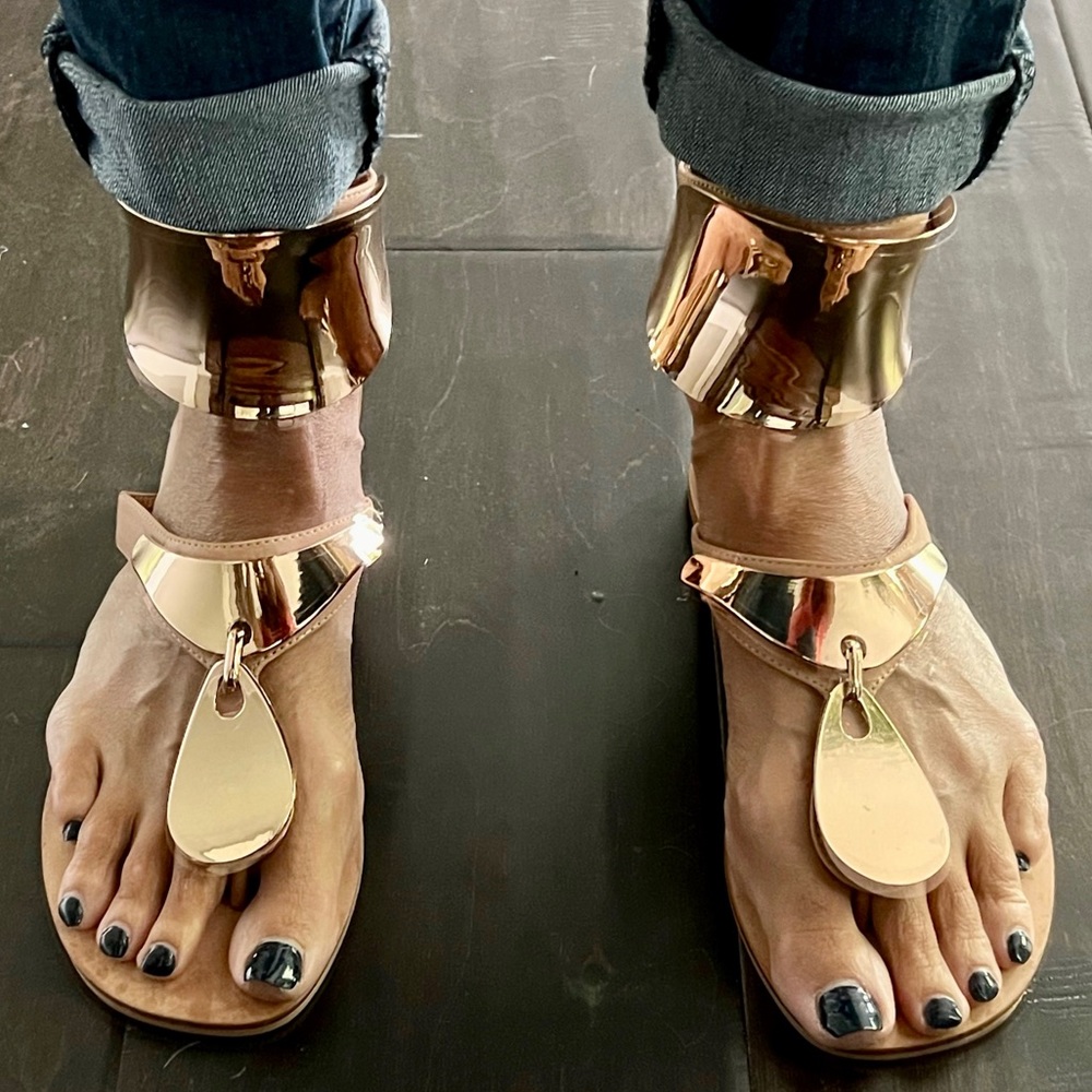 Jeffrey Campbell Gold ankle cuff & detail sandals